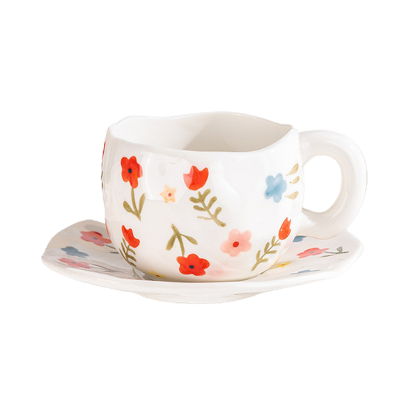 taza ceramica con patron de flores mas plato