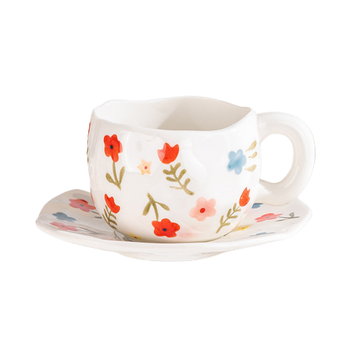 taza ceramica con patron de flores mas plato