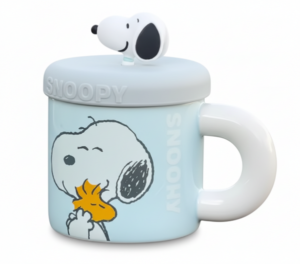 Taza Tazón Snoopy y Woodstock Abrazados Celeste 360 ml