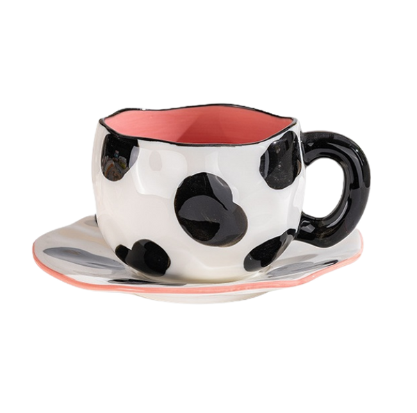 taza ceramica con patron de vacas mas plato 