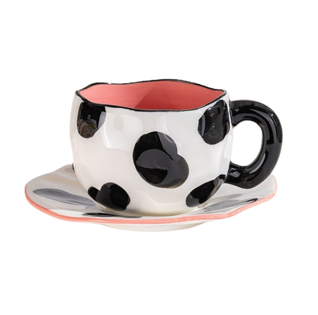 taza ceramica con patron de vacas mas plato 